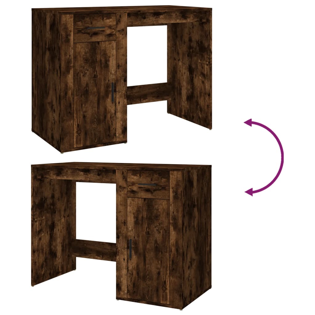 Modern Wooden Home Office Computer Desk Table With Storage Compartment & Drawer