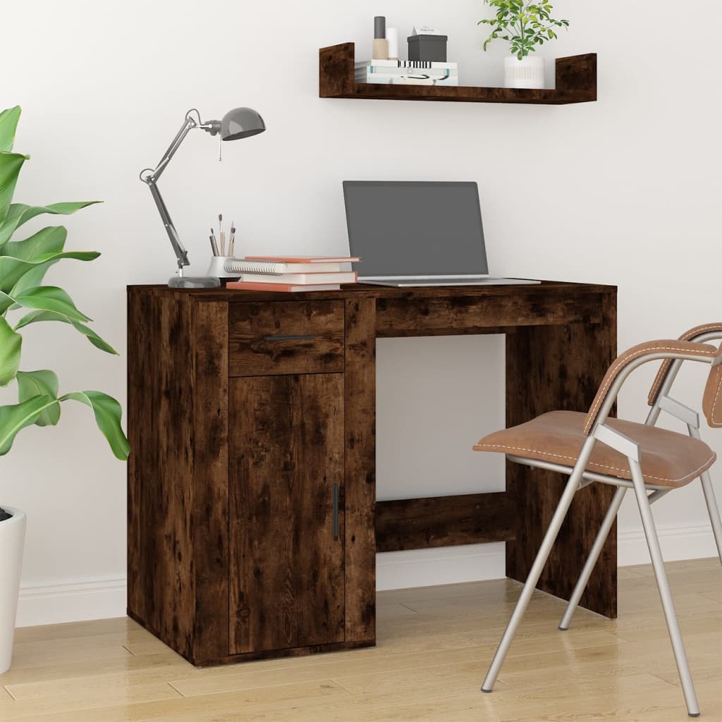 Modern Wooden Home Office Computer Desk Table With Storage Compartment & Drawer