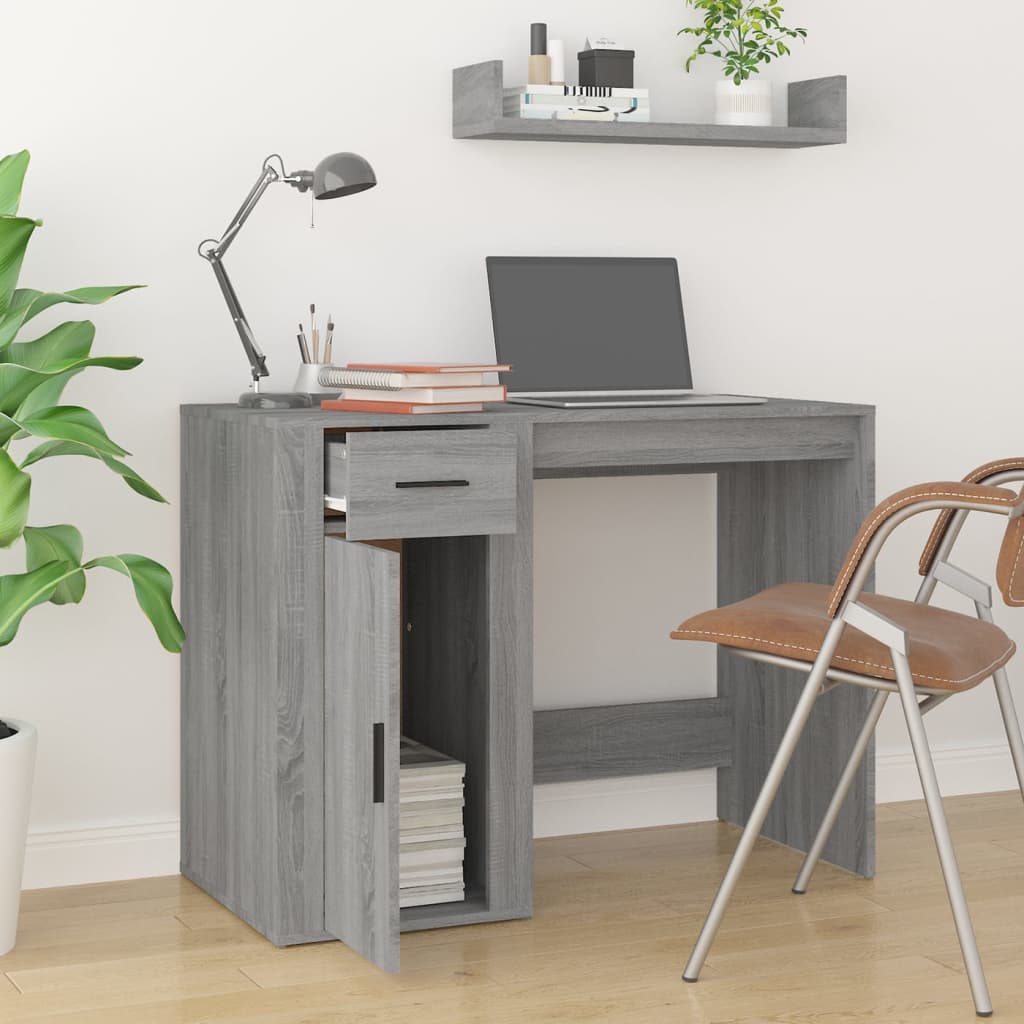 Modern Wooden Home Office Computer Desk Table With Storage Compartment & Drawer