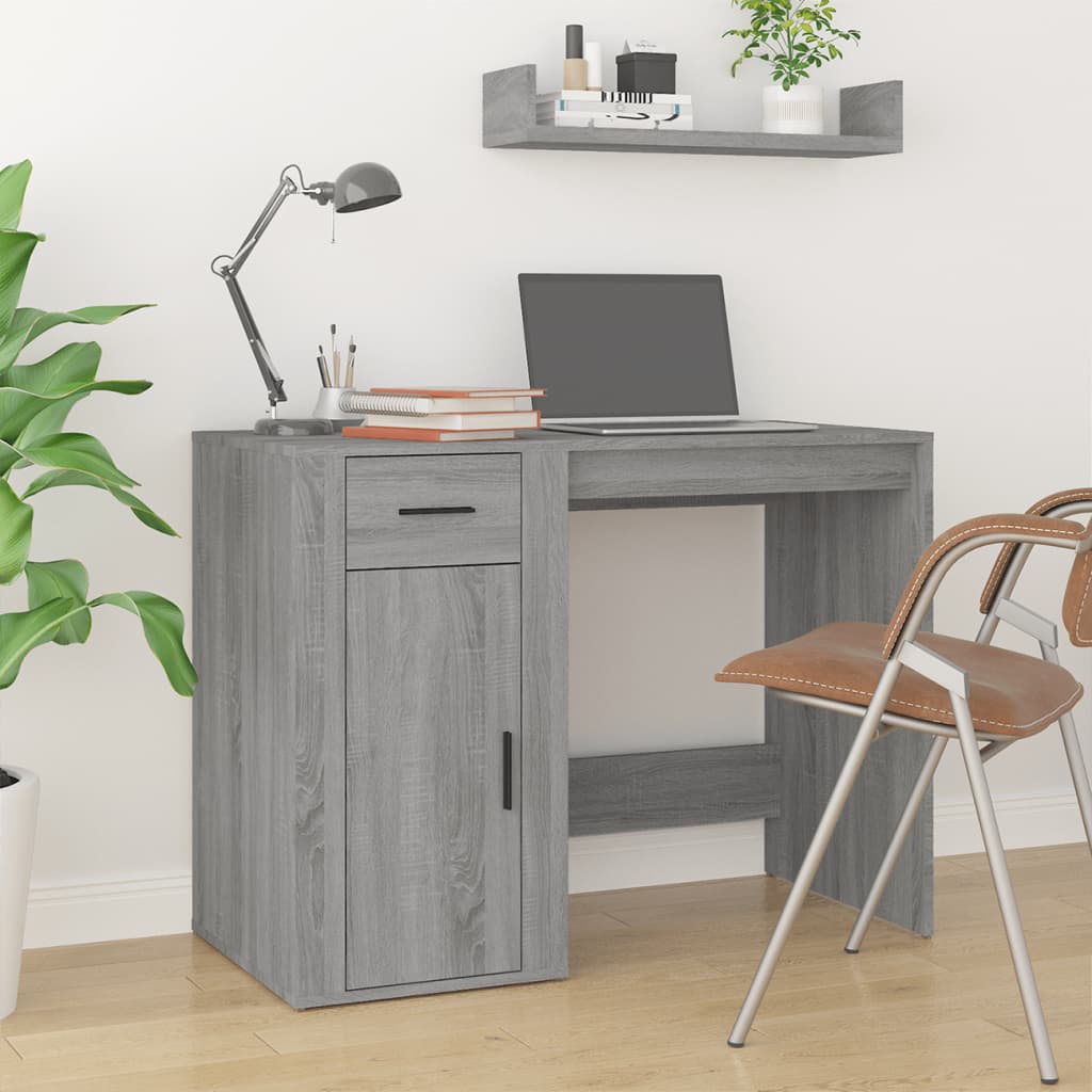 Modern Wooden Home Office Computer Desk Table With Storage Compartment & Drawer