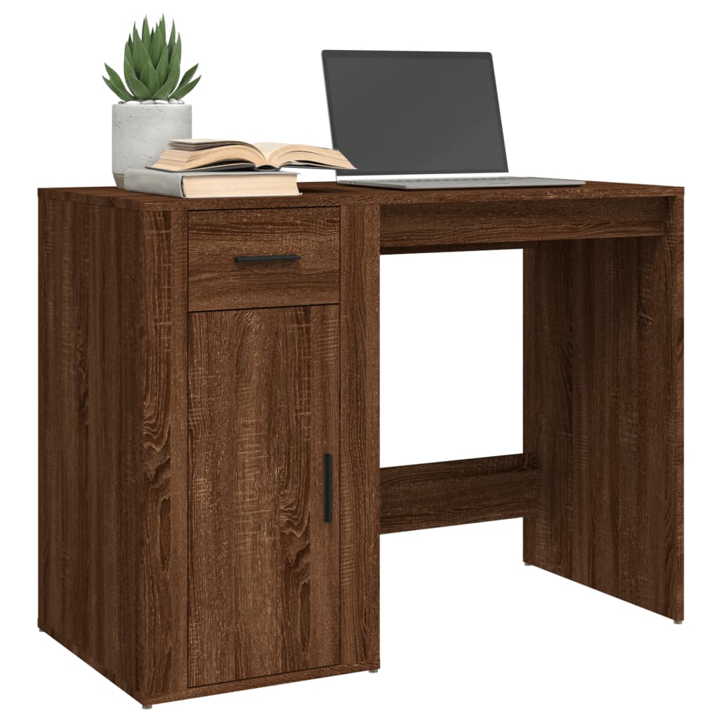 Modern Wooden Home Office Computer Desk Table With Storage Compartment & Drawer