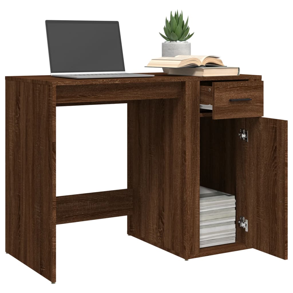 Modern Wooden Home Office Computer Desk Table With Storage Compartment & Drawer