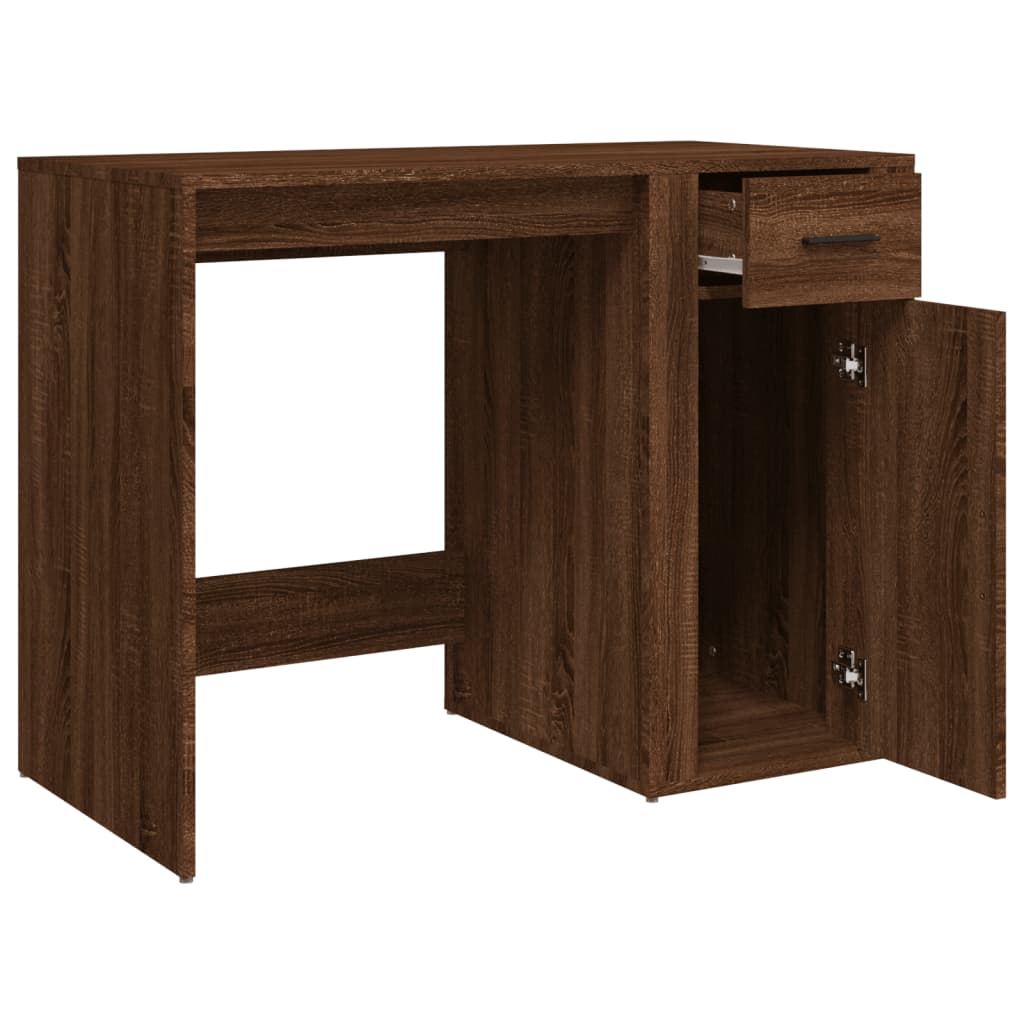 Modern Wooden Home Office Computer Desk Table With Storage Compartment & Drawer