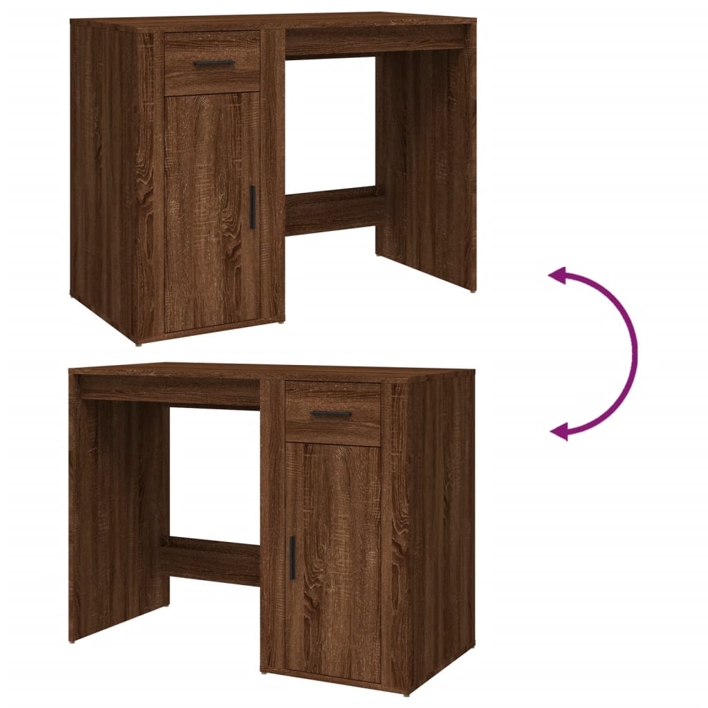 Modern Wooden Home Office Computer Desk Table With Storage Compartment & Drawer