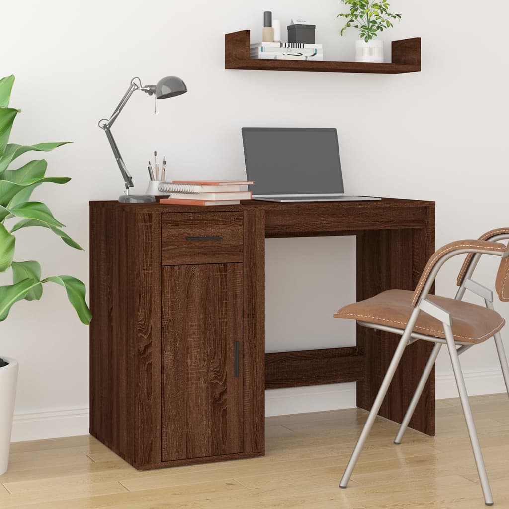 Modern Wooden Home Office Computer Desk Table With Storage Compartment & Drawer