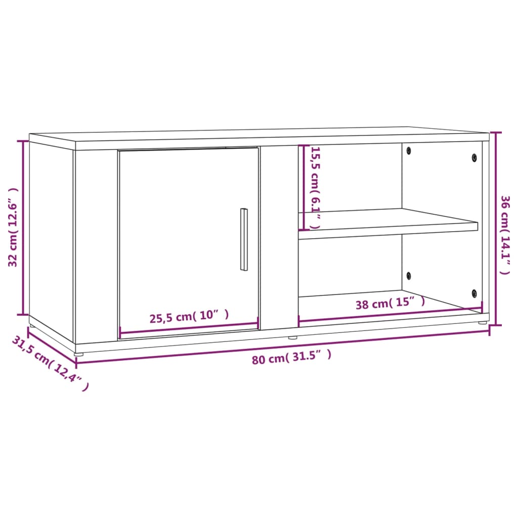 TV Cabinet Grey Sonoma 80x31,5x36 cm Engineered Wood