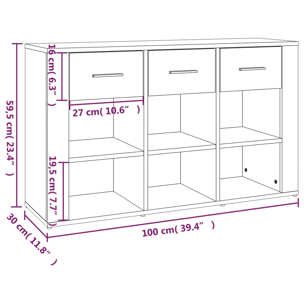 Sideboard Sonoma Oak 100x30x59.5 cm Engineered Wood