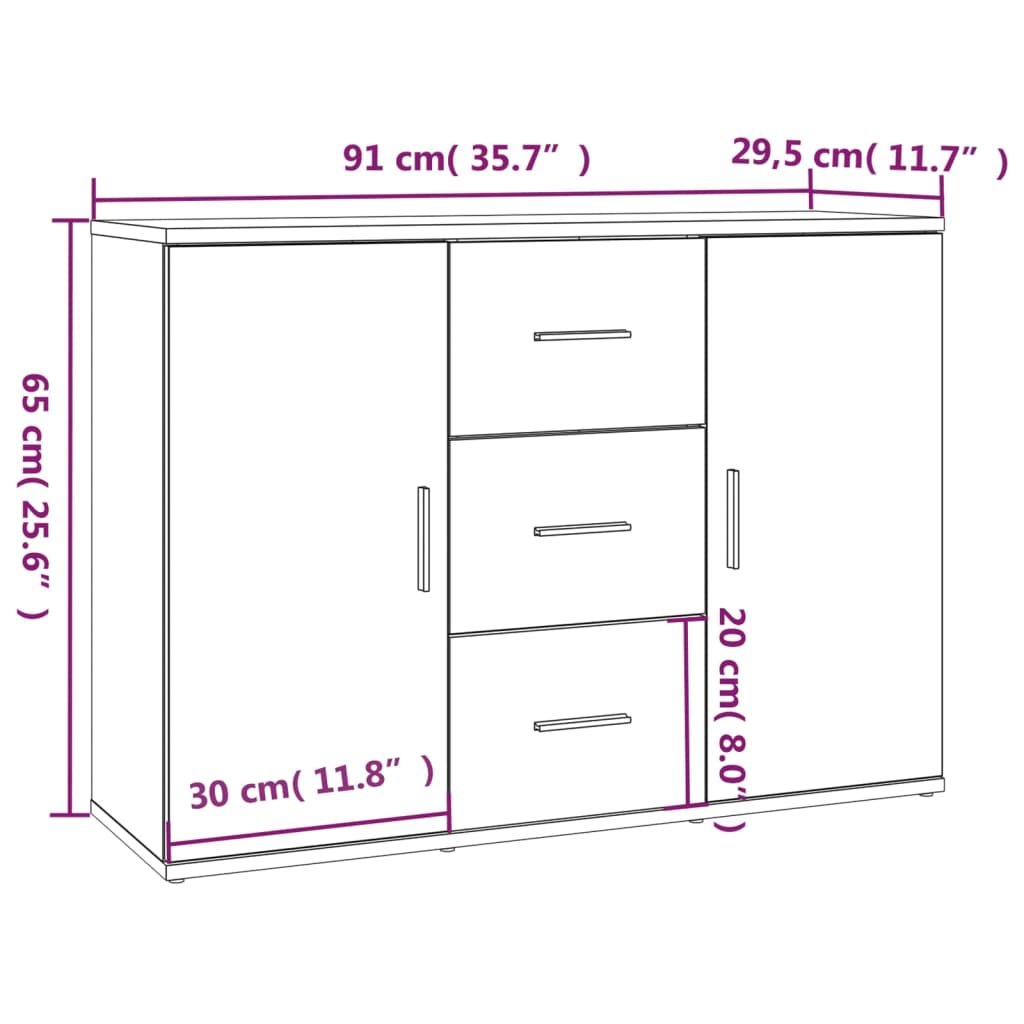 Modern Wooden Sideboard Storage Cabinet Unit With 2 Doors & 3 Drawers Wood