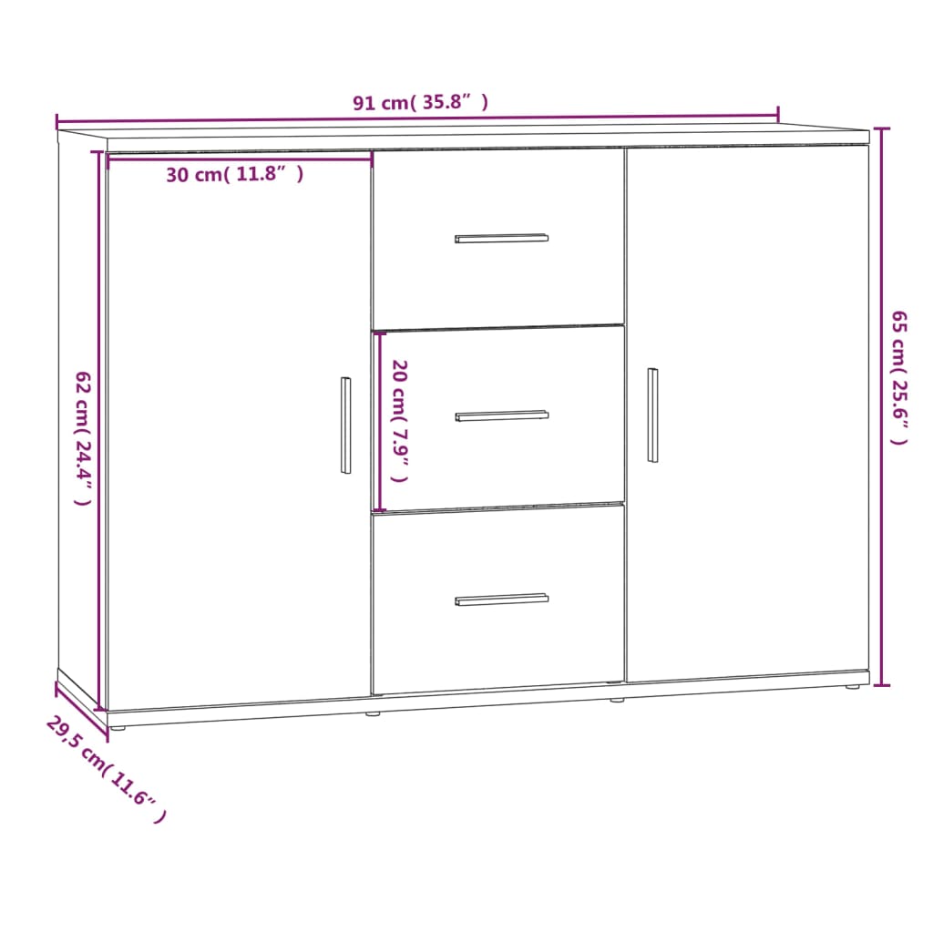 Modern Wooden Sideboard Storage Cabinet Unit With 2 Doors & 3 Drawers Wood