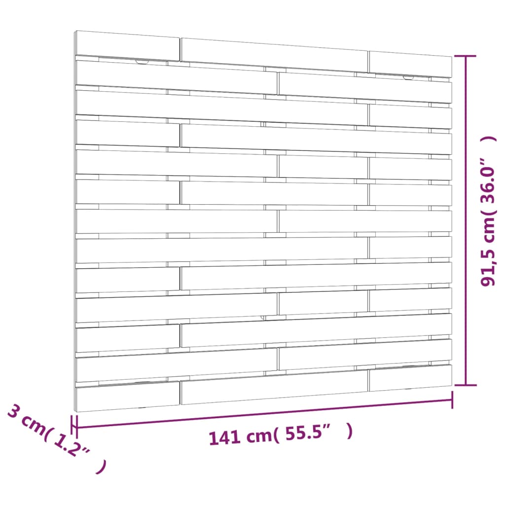 Wall Headboard Grey 141x3x91.5 cm Solid Wood Pine