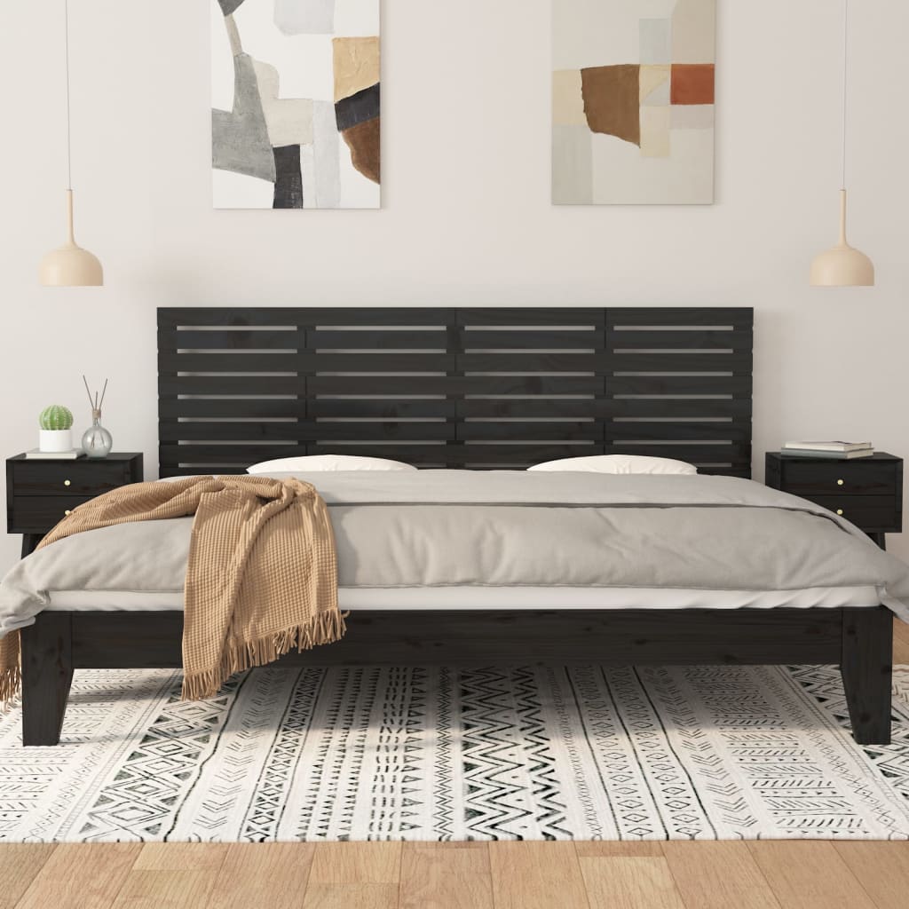 Wall Headboard Black 186x3x63 cm Solid Wood Pine