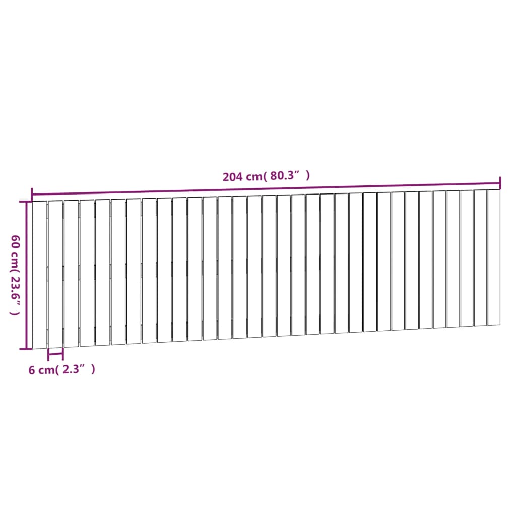 Wall Headboard White 204x3x60 cm Solid Wood Pine
