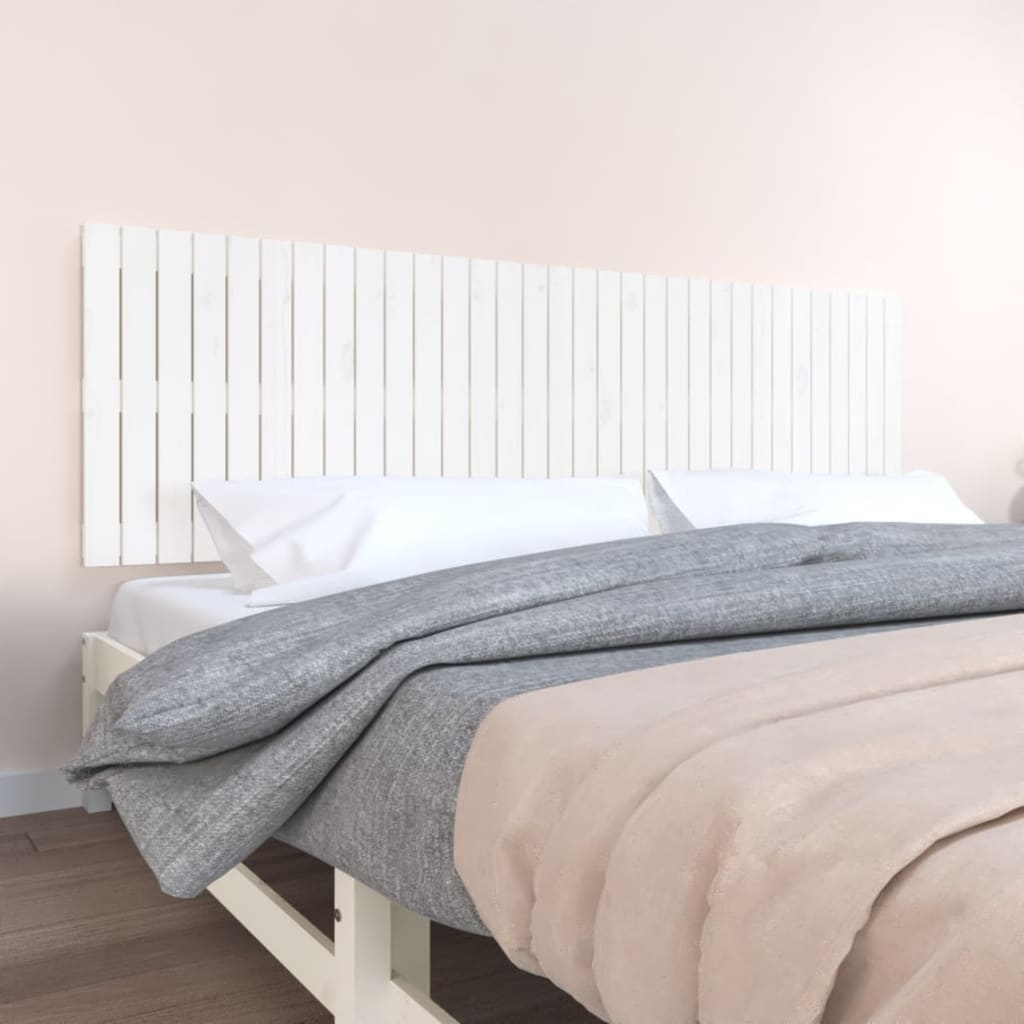 Wall Headboard White 204x3x60 cm Solid Wood Pine