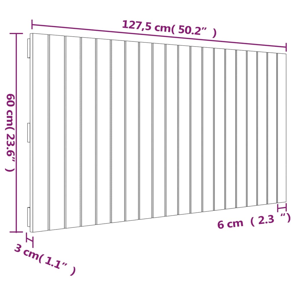 Wall Headboard Grey 127.5x3x60 cm Solid Wood Pine