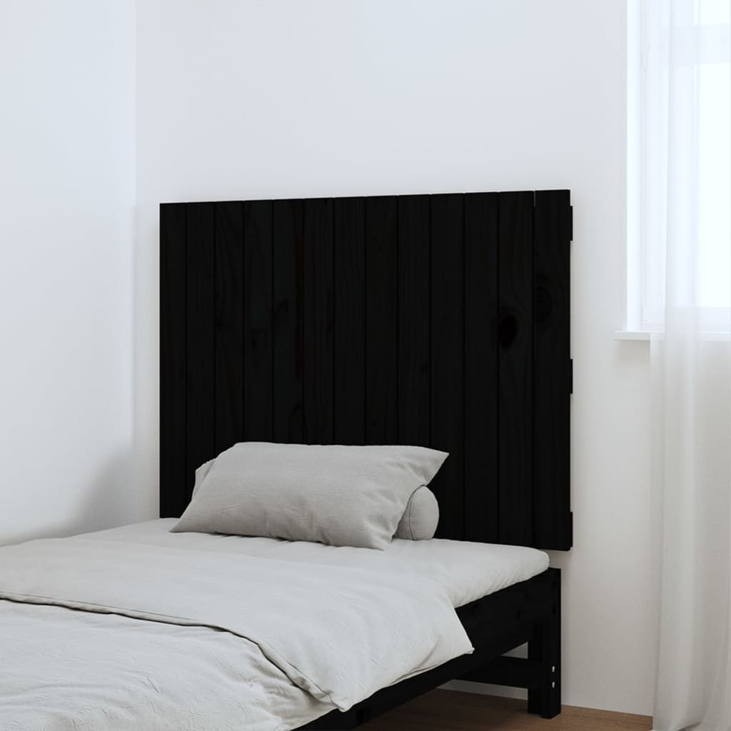 Wall Headboard Black 82.5x3x60 cm Solid Wood Pine