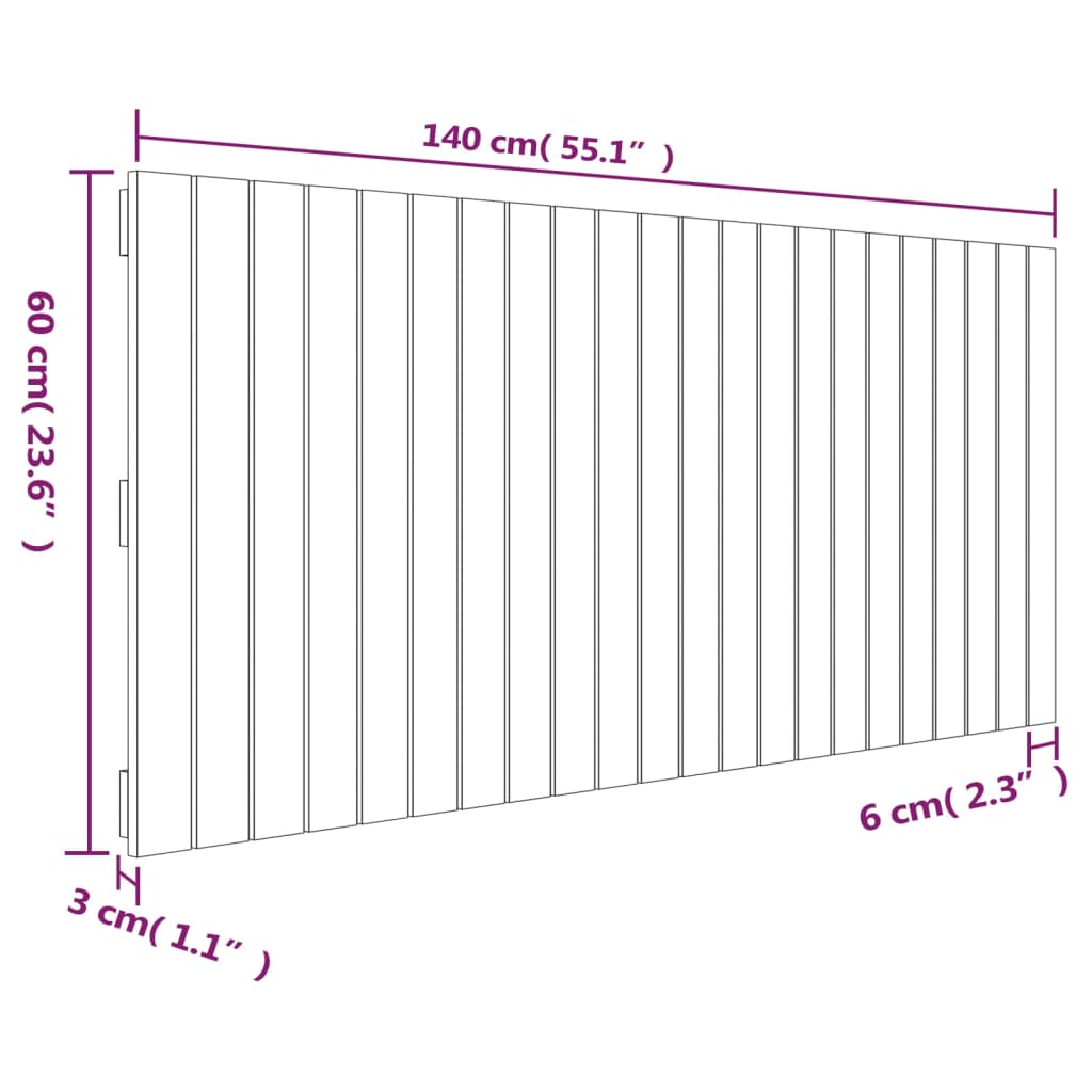 Wall Headboard Grey 140x3x60 cm Solid Wood Pine