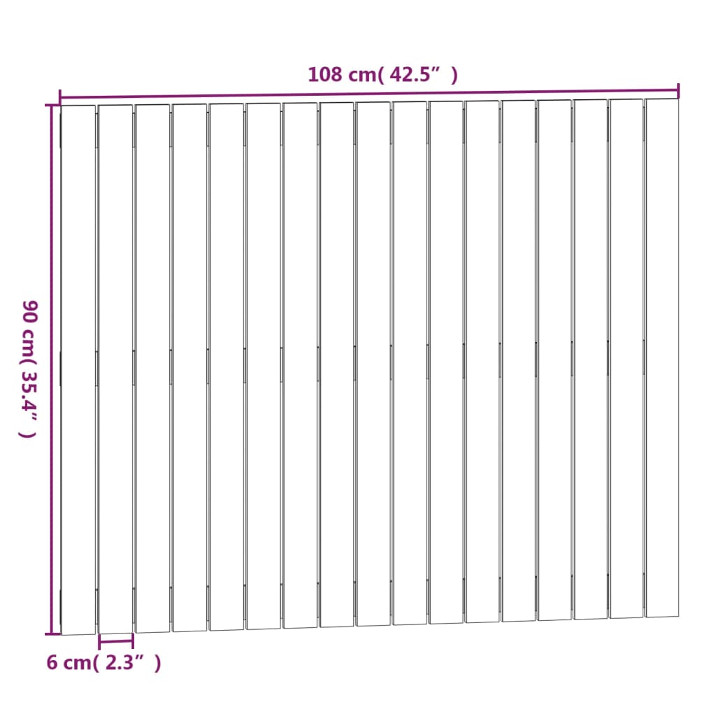 Wall Headboard Black 108x3x90 cm Solid Wood Pine