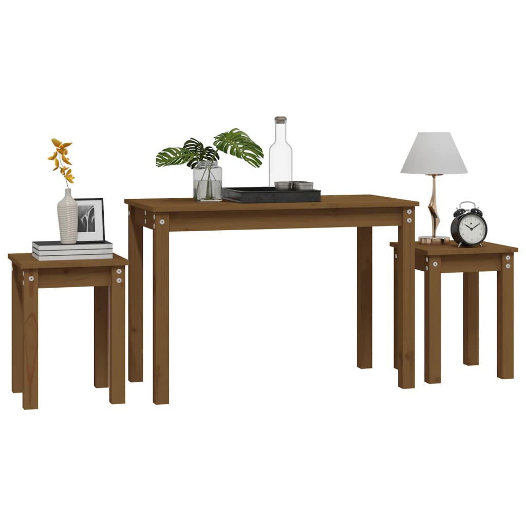 Nesting Tables 3 pcs Honey Brown Solid Wood Pine