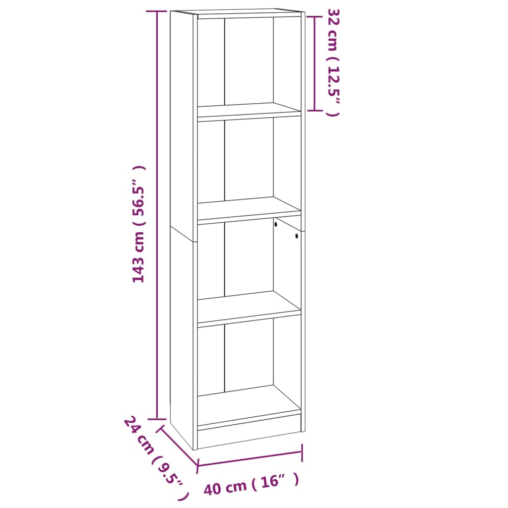 4-Tier Book Cabinet Grey Sonoma 40x24x143 cm Engineered Wood