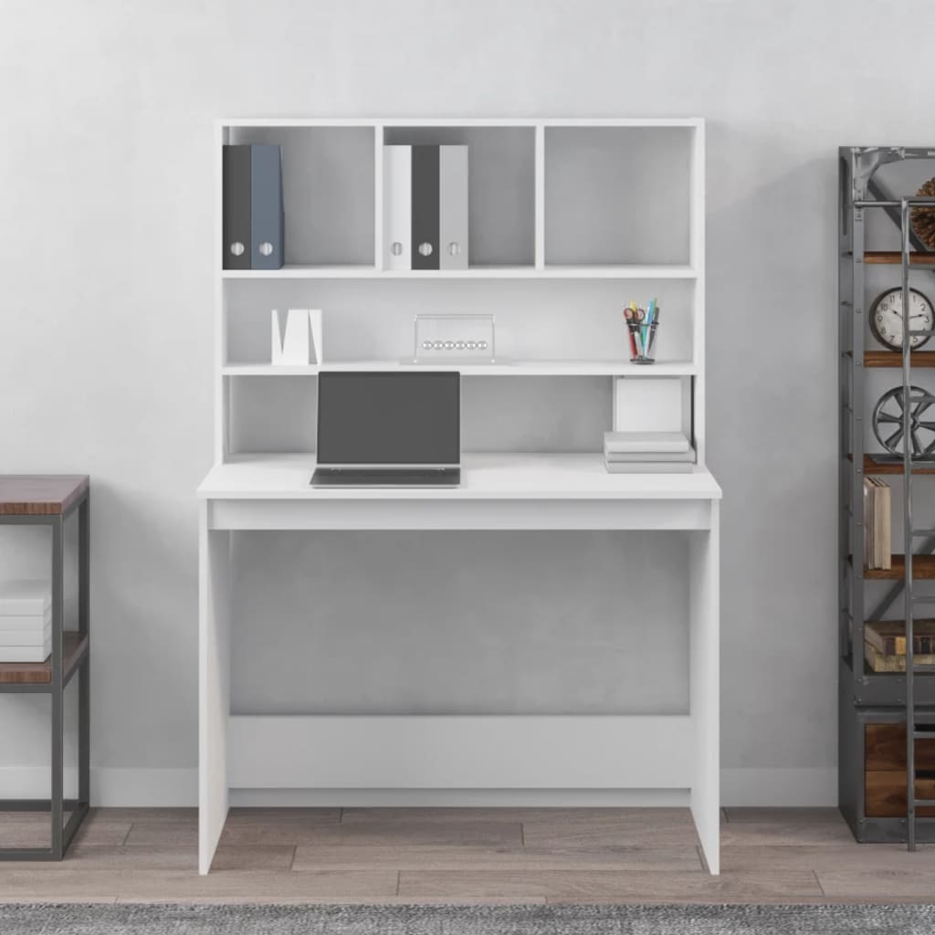 Modern Wooden Office Gaming Computer Desk Table With Open Storage Shelves