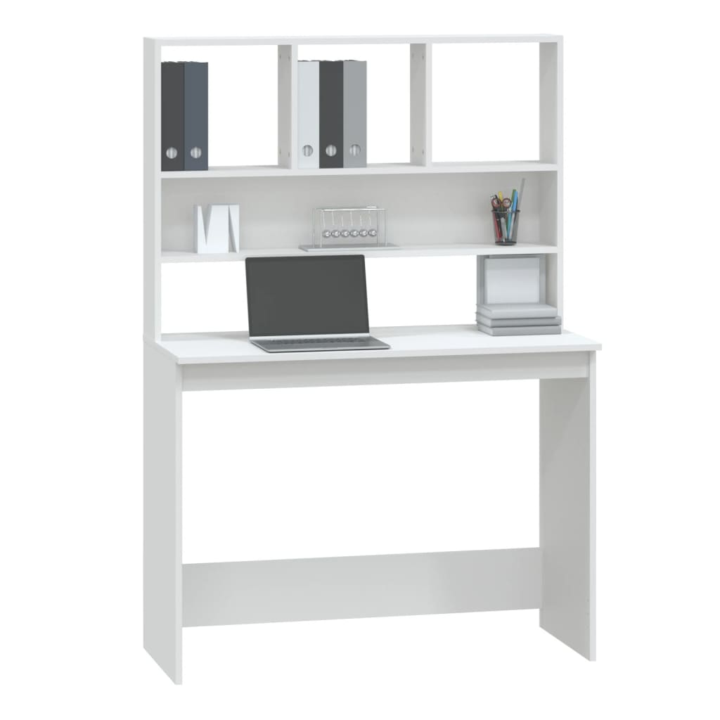 Modern Wooden Office Gaming Computer Desk Table With Open Storage Shelves