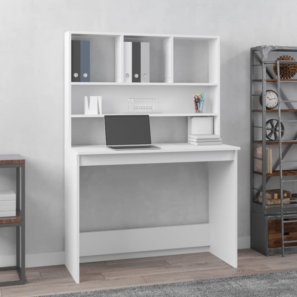 Modern Wooden Office Gaming Computer Desk Table With Open Storage Shelves