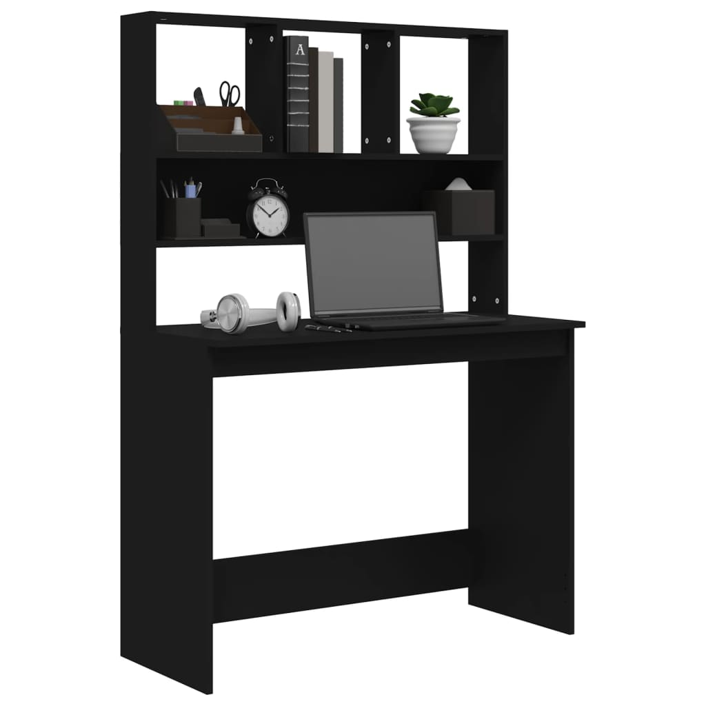 Modern Wooden Office Gaming Computer Desk Table With Open Storage Shelves