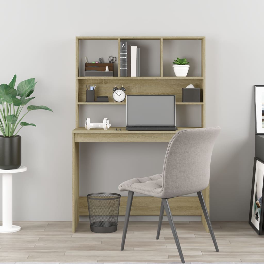 Modern Wooden Office Gaming Computer Desk Table With Open Storage Shelves