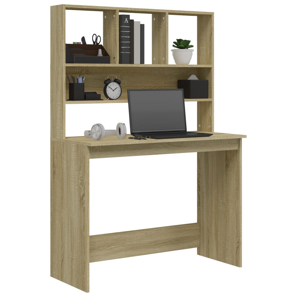 Modern Wooden Office Gaming Computer Desk Table With Open Storage Shelves