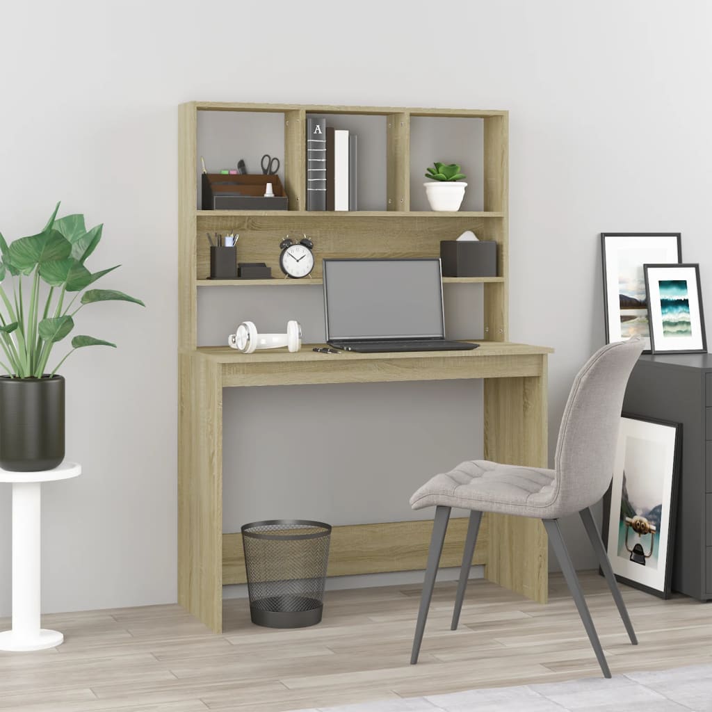 Modern Wooden Office Gaming Computer Desk Table With Open Storage Shelves