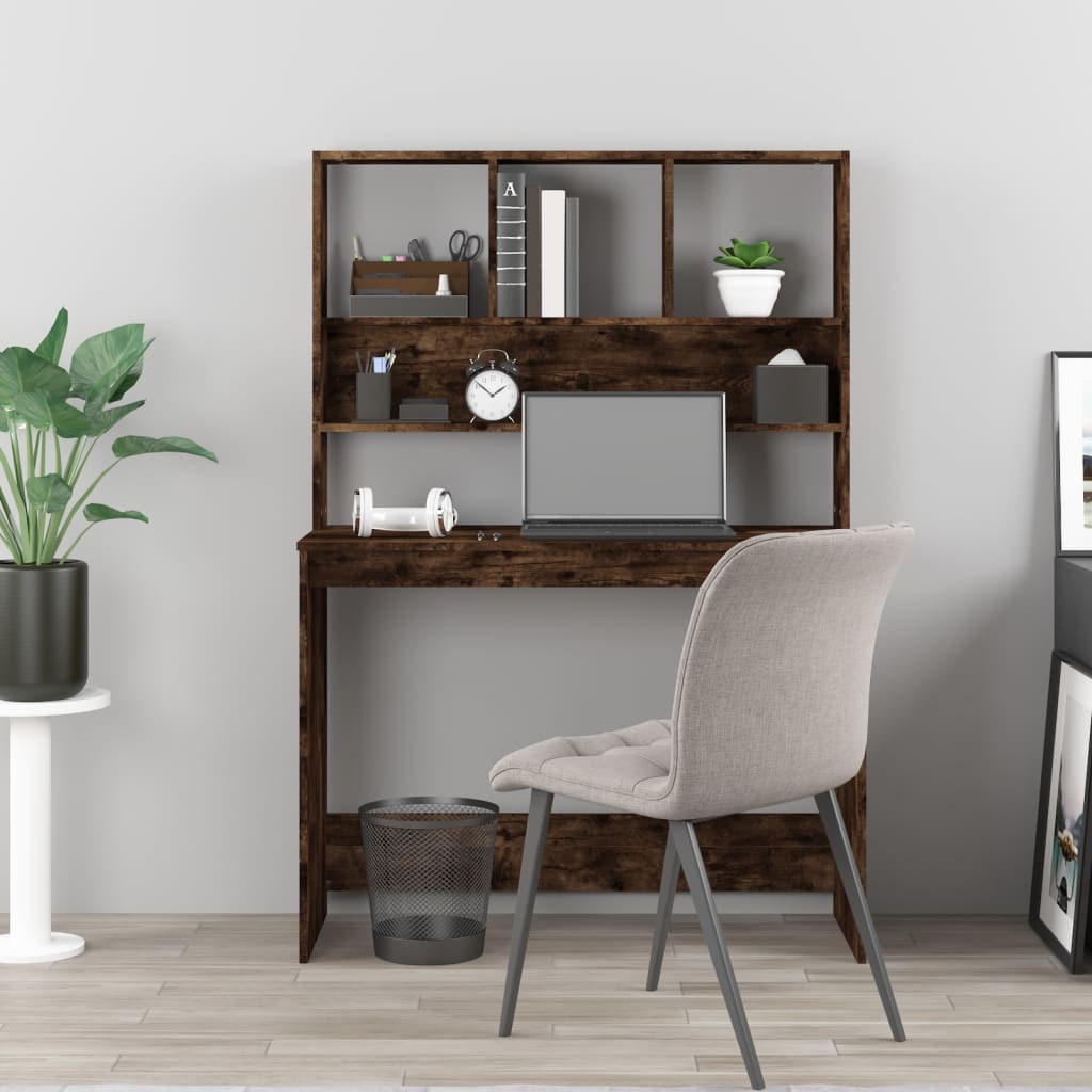 Modern Wooden Office Gaming Computer Desk Table With Open Storage Shelves