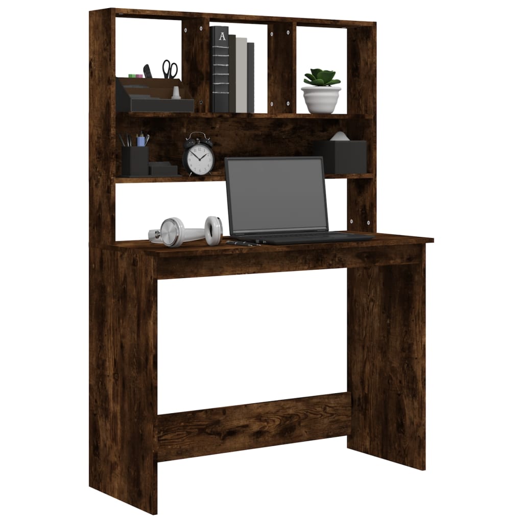 Modern Wooden Office Gaming Computer Desk Table With Open Storage Shelves