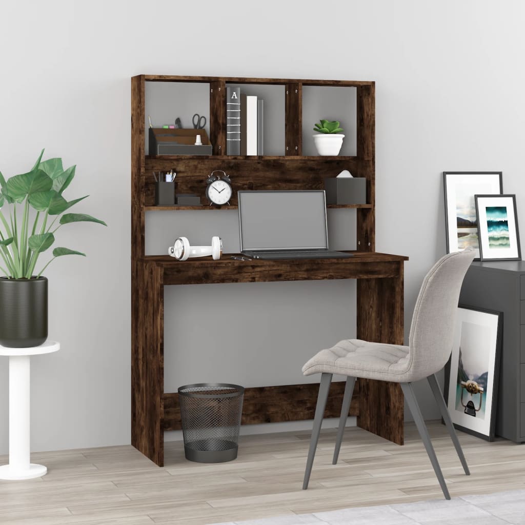 Modern Wooden Office Gaming Computer Desk Table With Open Storage Shelves
