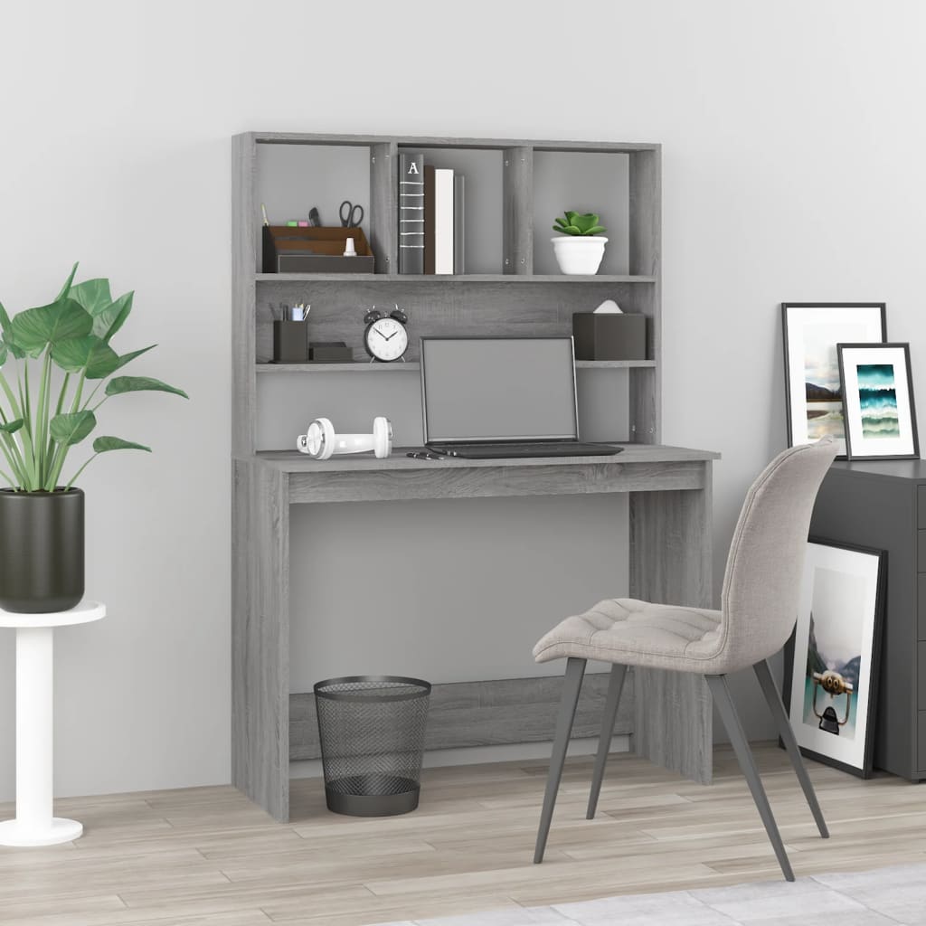 Modern Wooden Office Gaming Computer Desk Table With Open Storage Shelves