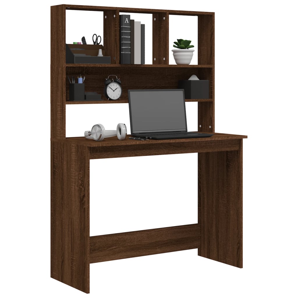 Modern Wooden Office Gaming Computer Desk Table With Open Storage Shelves