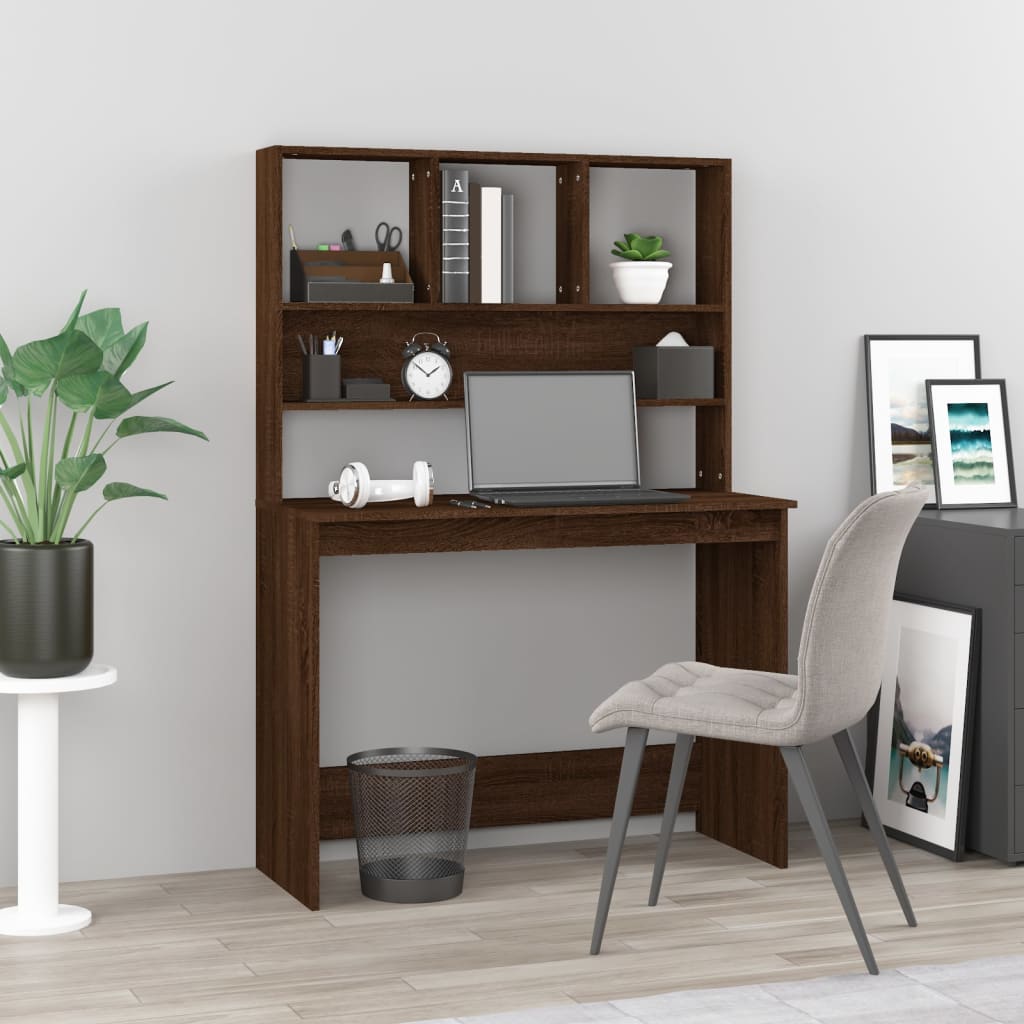 Modern Wooden Office Gaming Computer Desk Table With Open Storage Shelves