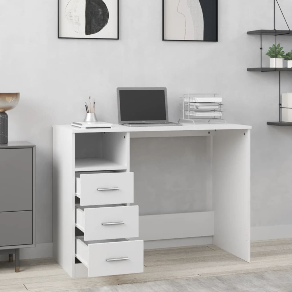 Modern Wooden Home Office Computer Desk Table With 3 Storage Drawers Wood