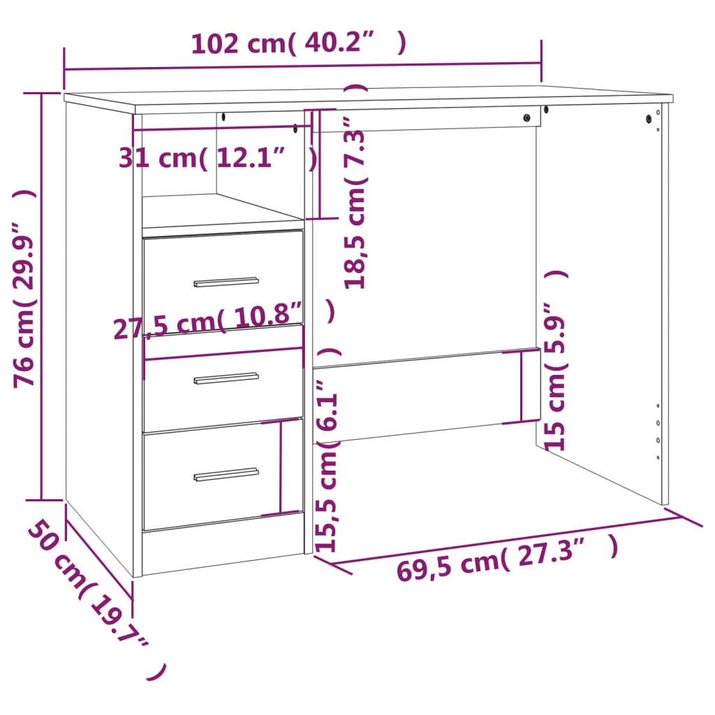 Modern Wooden Home Office Computer Desk Table With 3 Storage Drawers Wood