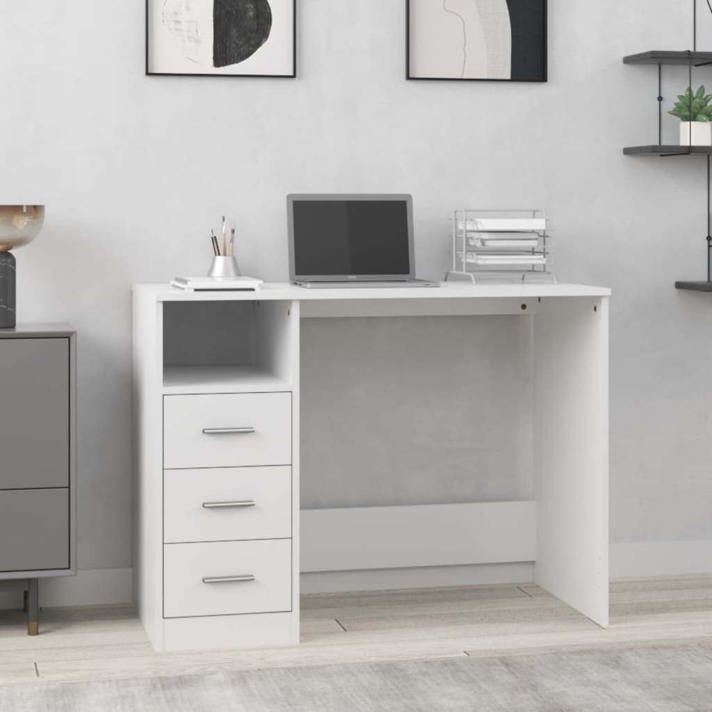 Modern Wooden Home Office Computer Desk Table With 3 Storage Drawers Wood