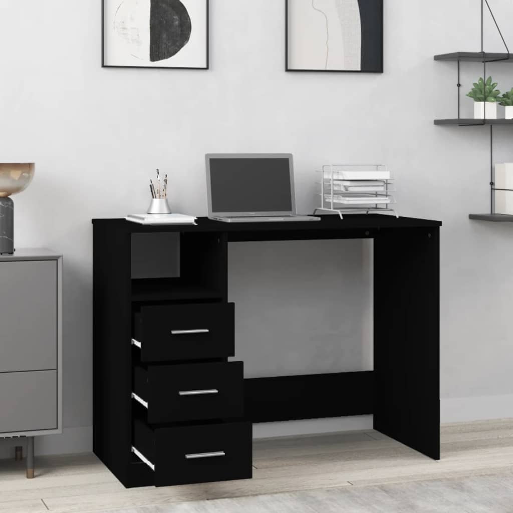 Modern Wooden Home Office Computer Desk Table With 3 Storage Drawers Wood