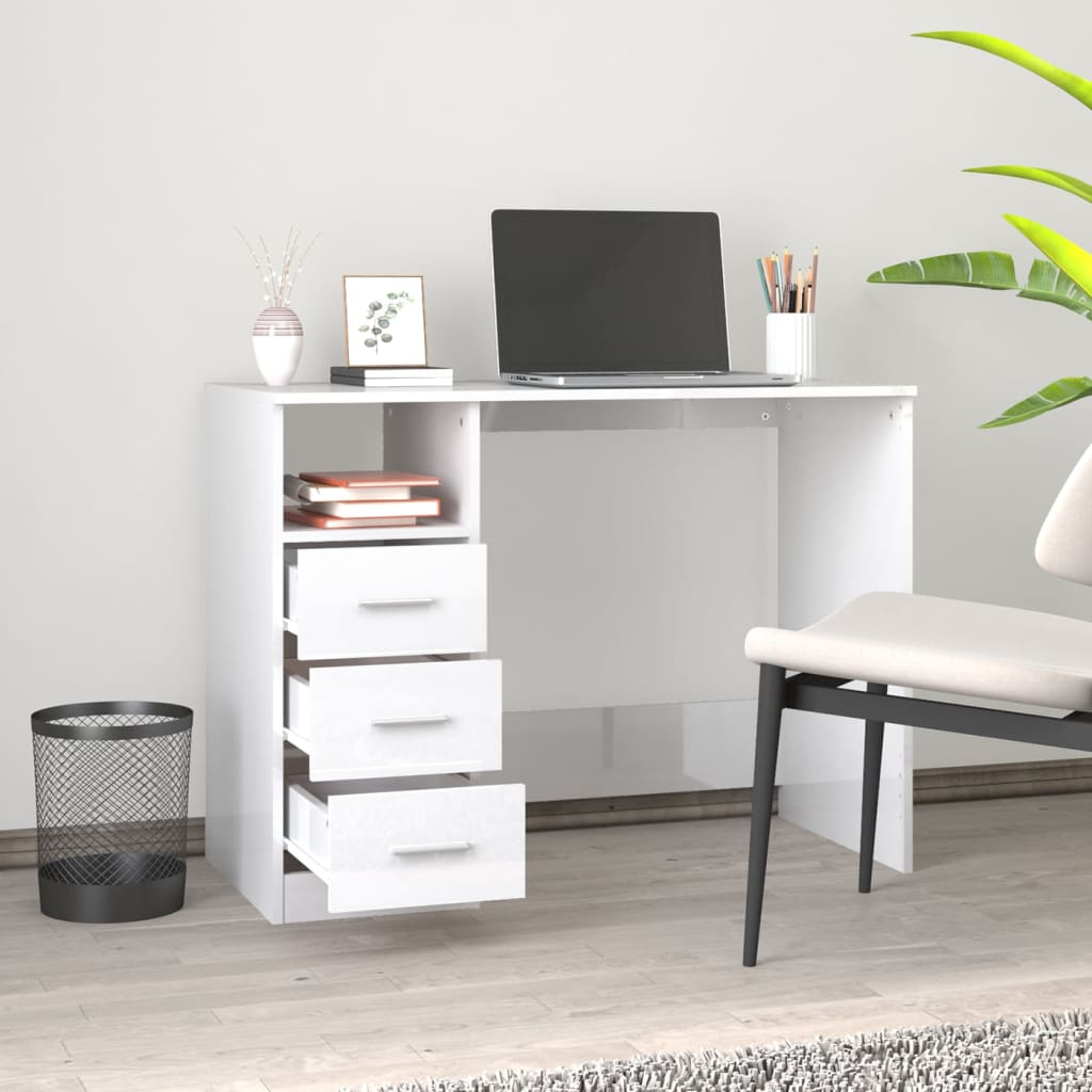 Modern Wooden Home Office Computer Desk Table With 3 Storage Drawers Wood