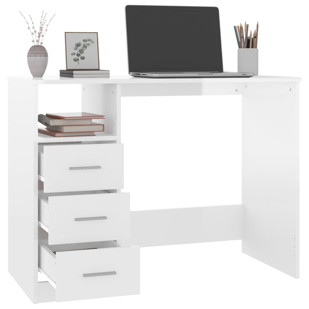 Modern Wooden Home Office Computer Desk Table With 3 Storage Drawers Wood