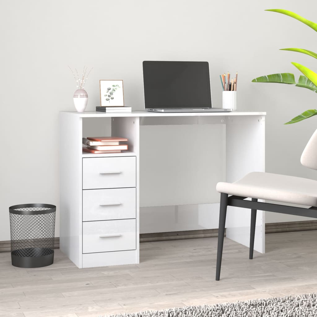 Modern Wooden Home Office Computer Desk Table With 3 Storage Drawers Wood