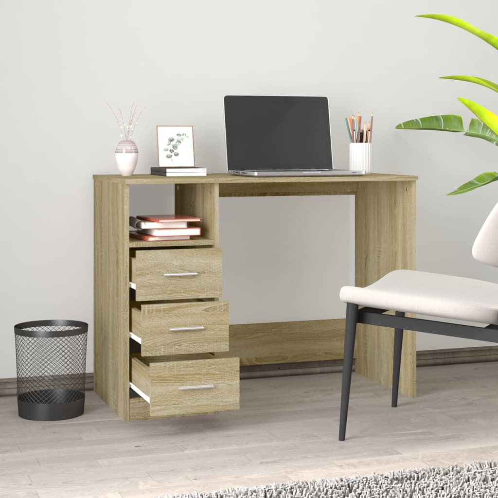 Modern Wooden Home Office Computer Desk Table With 3 Storage Drawers Wood