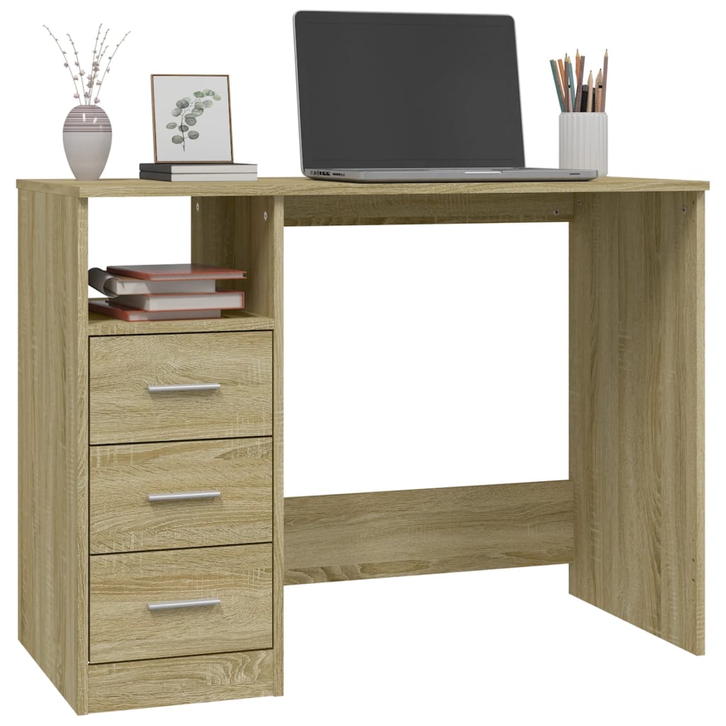 Modern Wooden Home Office Computer Desk Table With 3 Storage Drawers Wood