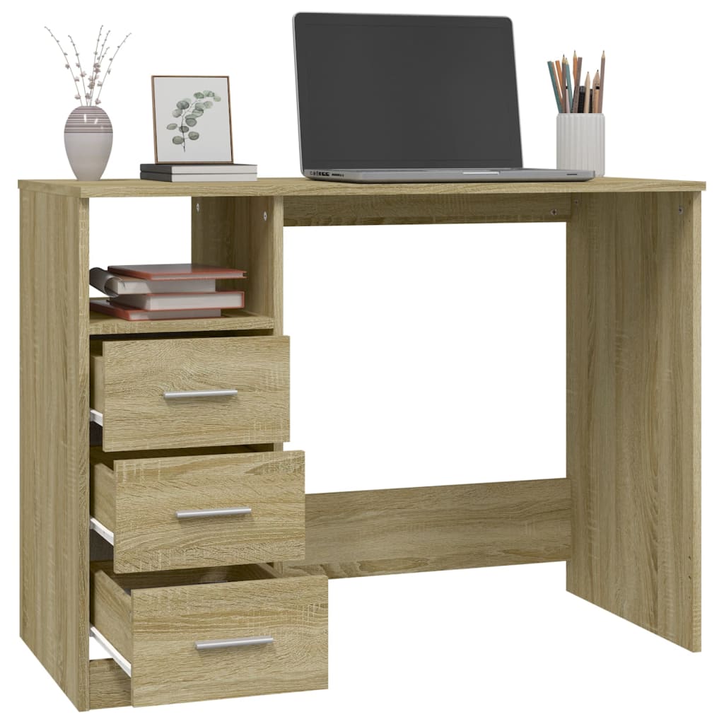 Modern Wooden Home Office Computer Desk Table With 3 Storage Drawers Wood