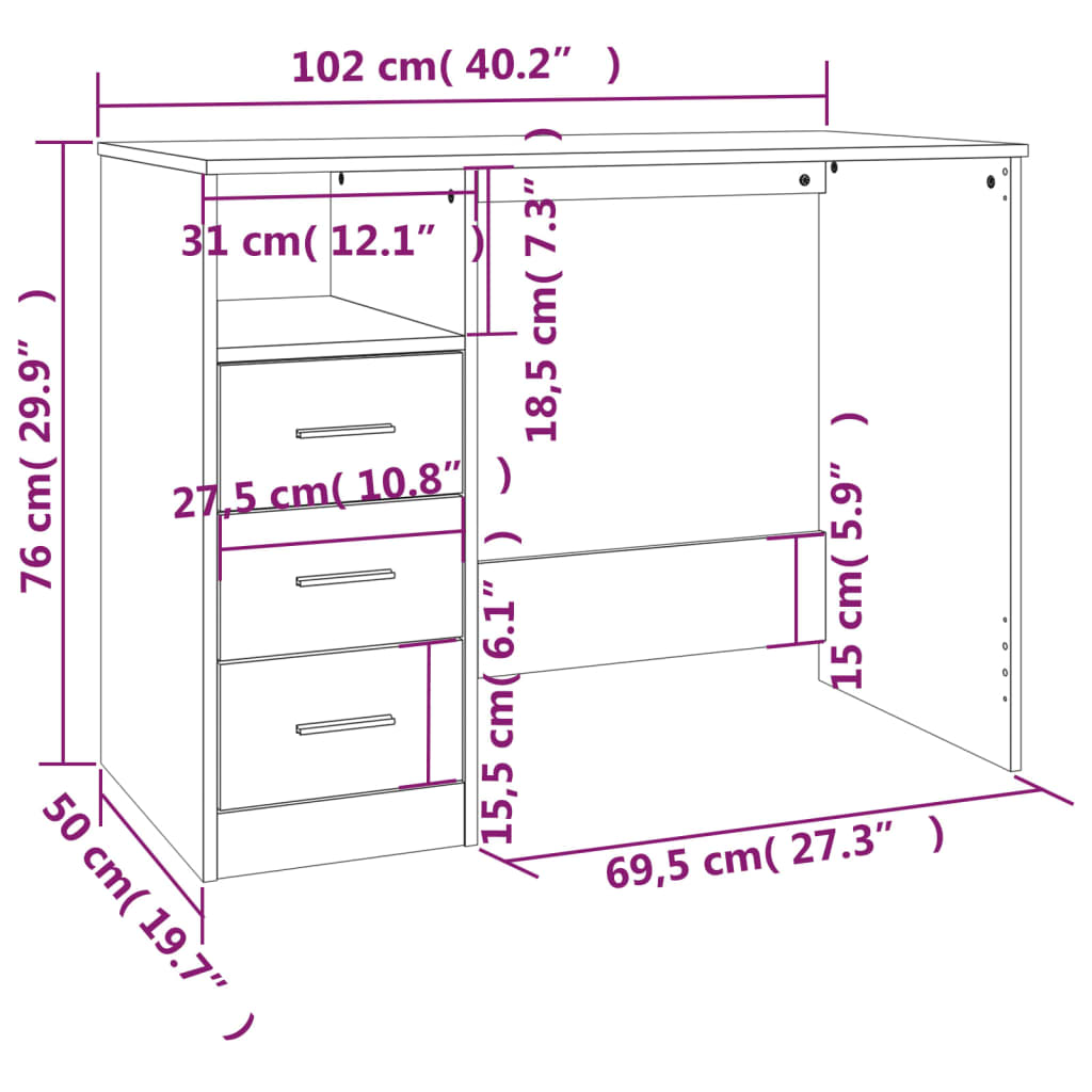 Modern Wooden Home Office Computer Desk Table With 3 Storage Drawers Wood