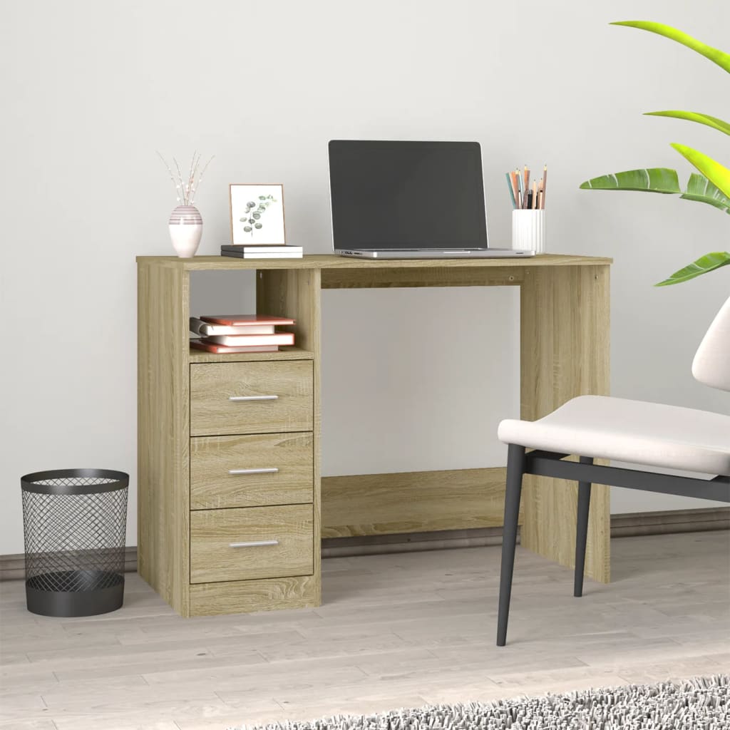 Modern Wooden Home Office Computer Desk Table With 3 Storage Drawers Wood