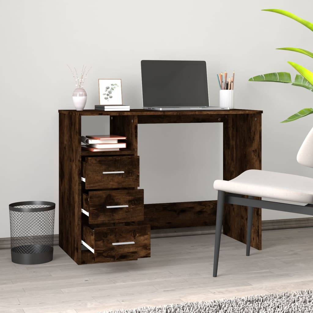 Modern Wooden Home Office Computer Desk Table With 3 Storage Drawers Wood