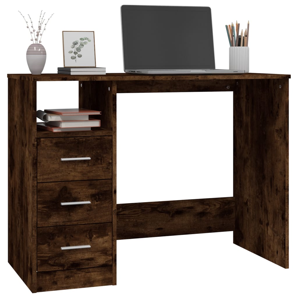 Modern Wooden Home Office Computer Desk Table With 3 Storage Drawers Wood